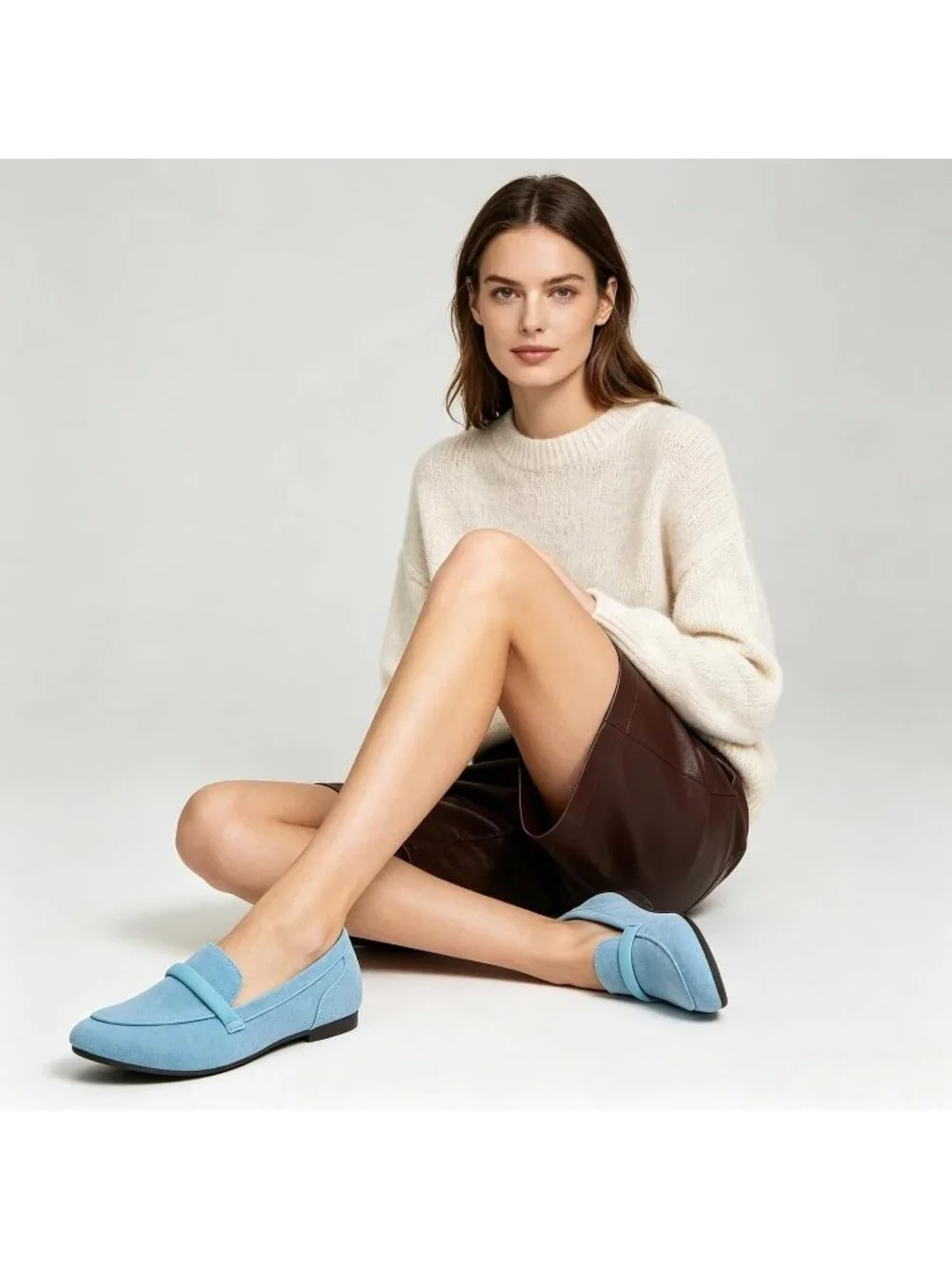 Women's Blue Faux Leather Slip on Shoes Runs Small Ballet Flats Comfortable